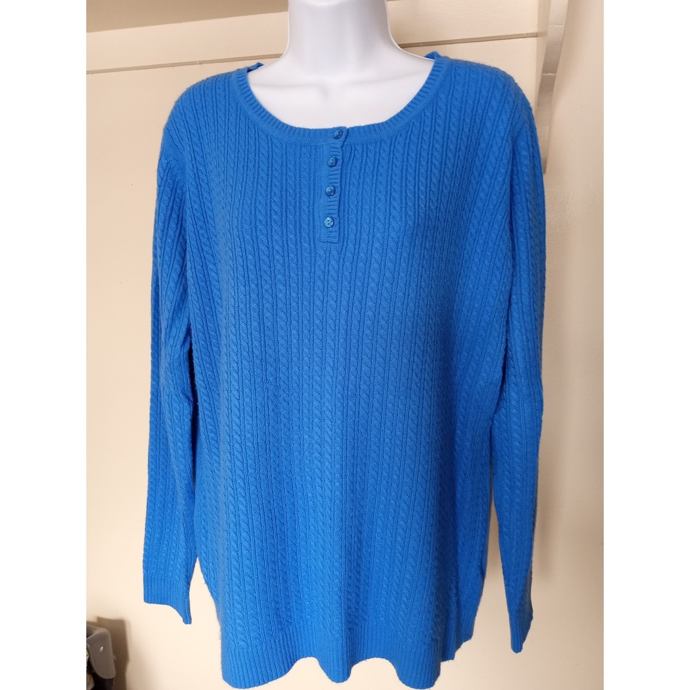 Laura Scott Cable Knit Henley Sweater Blue Long Sleeve Women XL
